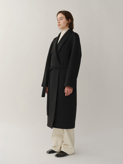Kindersalmon Vera Shawl Collar Coat Black