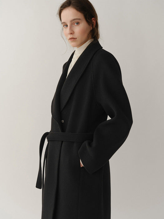 Kindersalmon Vera Shawl Collar Coat Black