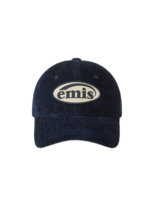 Emis Rubber Patch Corduroy Ball Cap-Navy