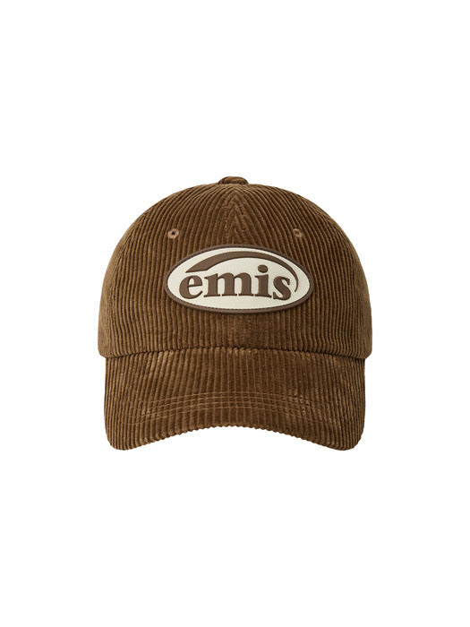 Emis Rubber Patch Corduroy Ball Cap-Brown