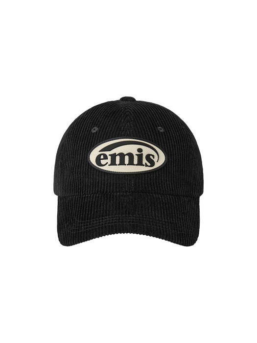 Emis Rubber Patch Corduroy Ball Cap-Black