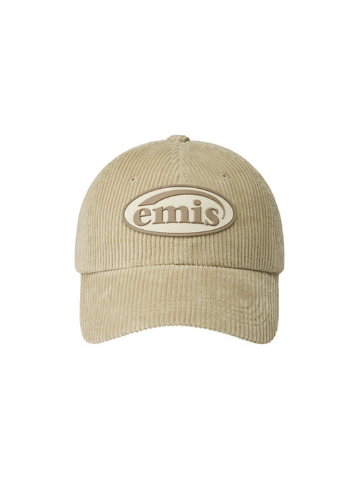 Emis Rubber Patch Corduroy Ball Cap-Beige
