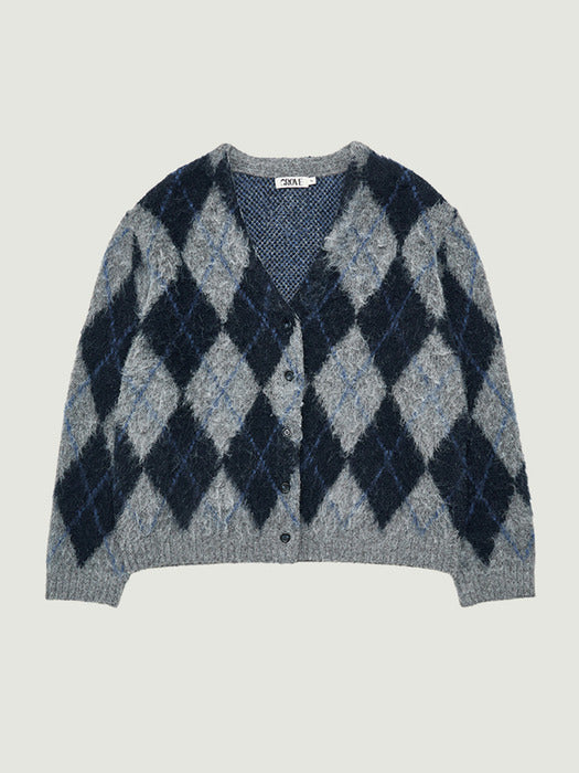 [grove] 25Wt Aria Brushed Argyle Cardigan (Navy)