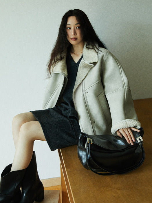 Loeuvre Asymmetric Faux Shearing Mustang Jacket