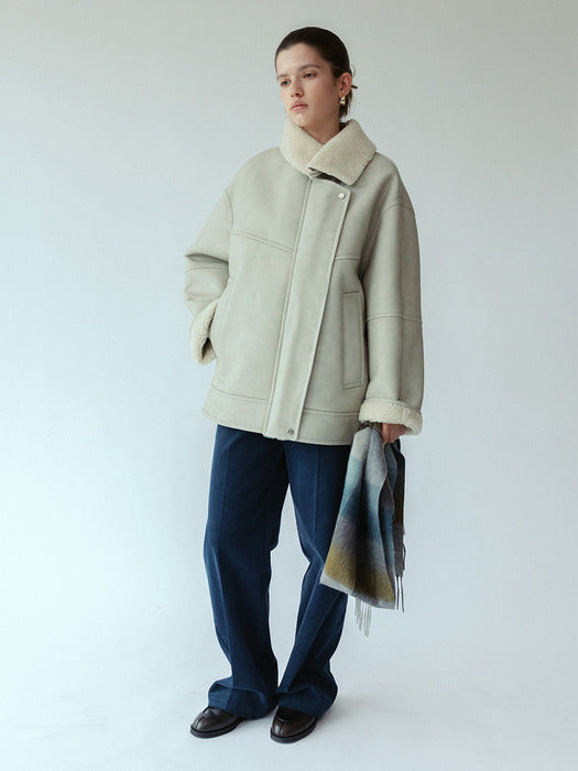 Loeuvre Asymmetric Faux Shearing Mustang Jacket