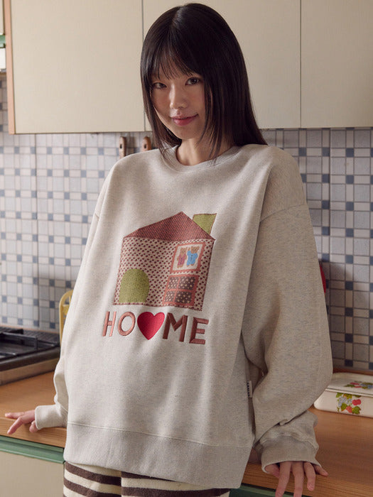 [ambler] Sweet home Applique Sweatshirts AMM1323 (Oatmeal)