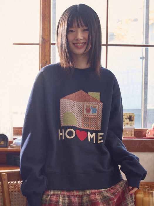 [ambler] Sweet home Applique Sweatshirts AMM1323 (Navy)