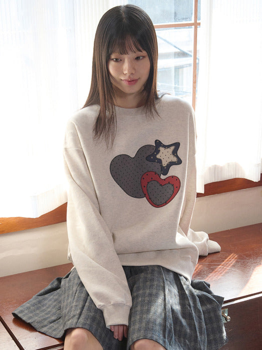 [ambler] MY Heart Applique Sweatshirts Amm1327 (Oatmeal)