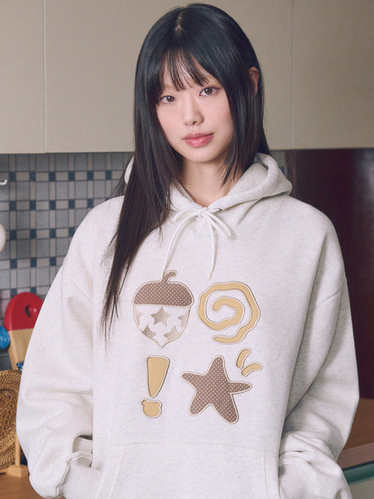 [ambler] Acorn Applique Hoodie AHP1215 (Oatmeal)