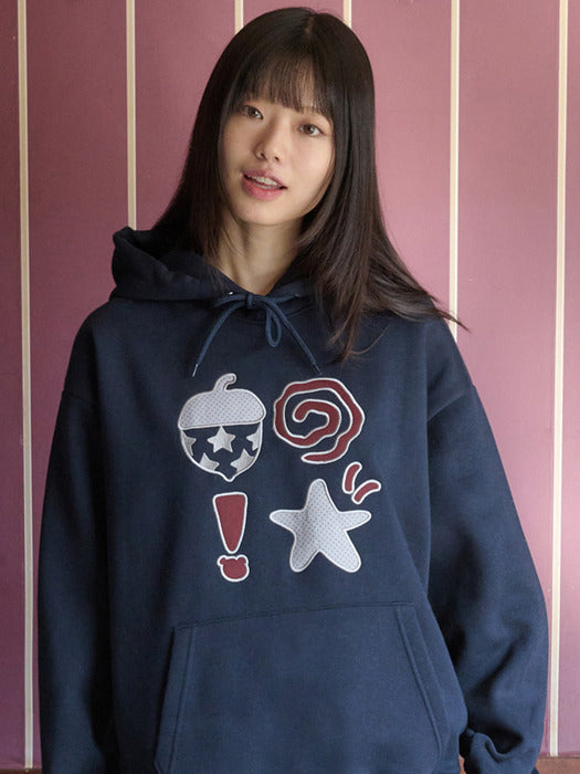 [ambler] Acorn Applique Hoodie Ahp1215 (Navy)