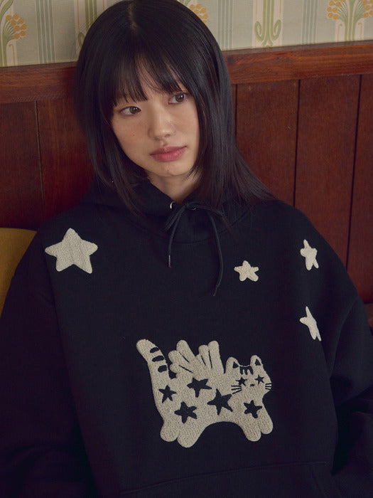 Ambler Angel Star Cat Boucle Hoodie (Black)