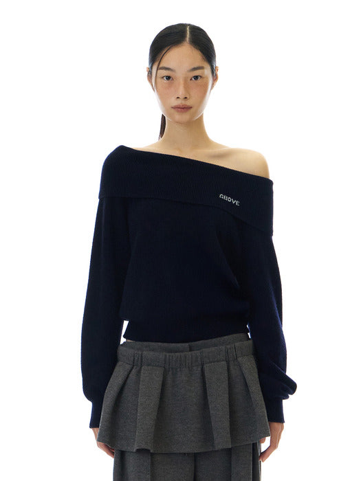 Grove 25Wt Blaire Off-Shoulder Knit (Navy)