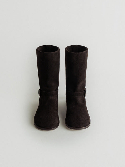 belted middle boots (dark brown)