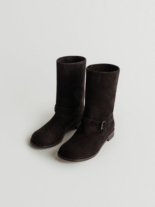 belted middle boots (dark brown)