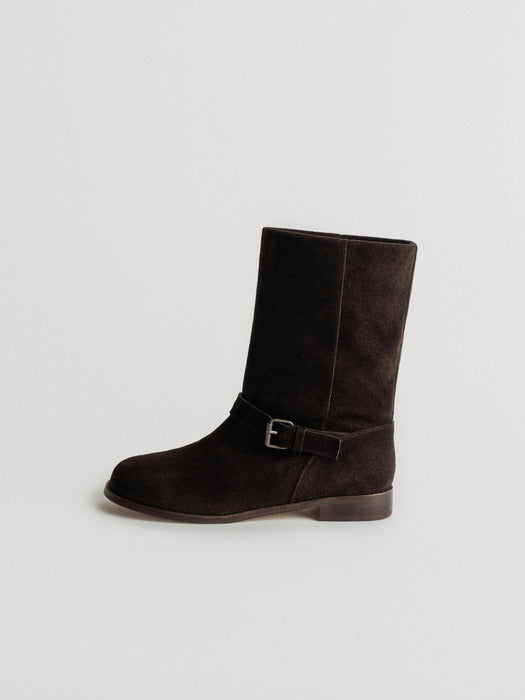 belted middle boots (dark brown)
