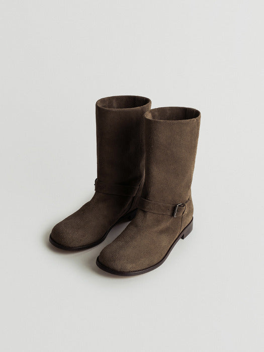 belted middle boots (ash khaki)