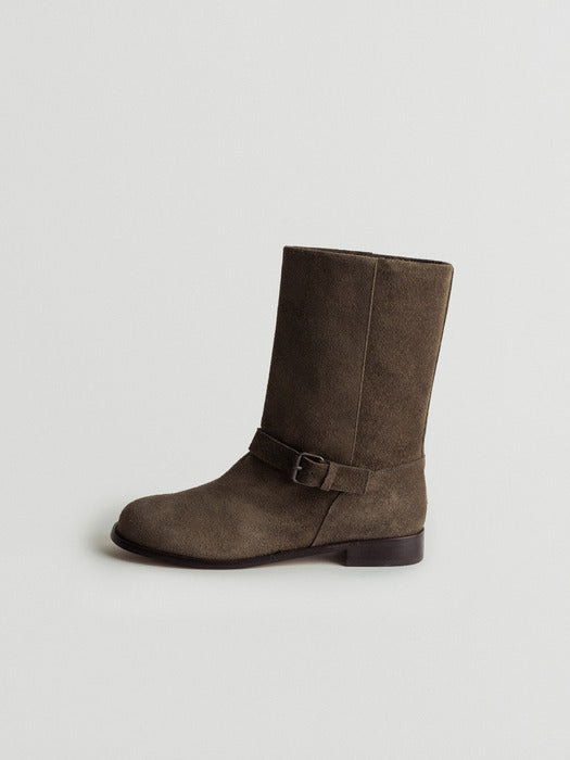 belted middle boots (ash khaki)