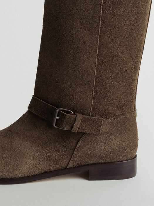 belted middle boots (ash khaki)