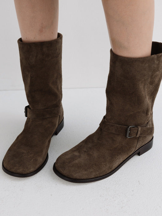belted middle boots (ash khaki)