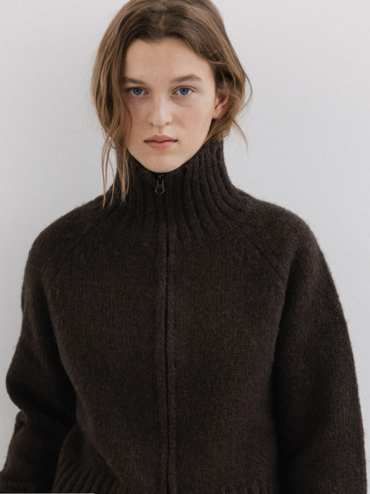 turtleneck zip-up knit (brown)
