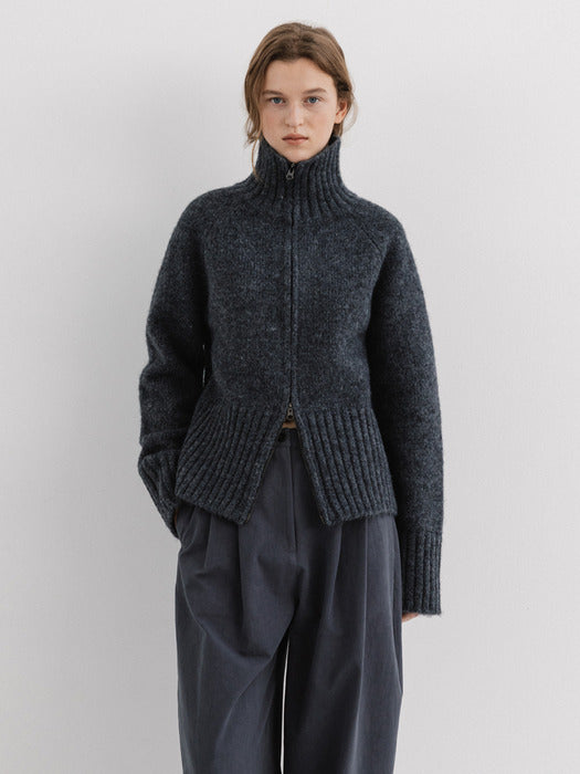 turtleneck zip-up knit (charcoal)