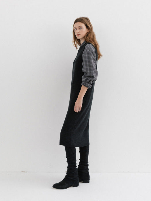layered knit dress (charcoal)