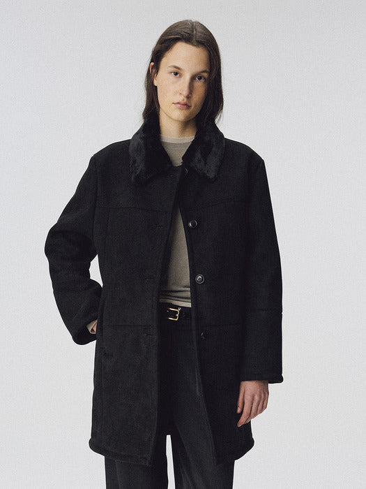 [nothing written] Savoy shearling coat (Black)