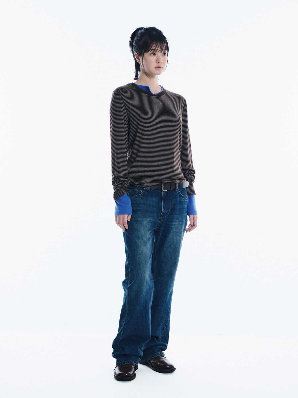 Low Classic Striped Stitch Long Sleeve Tee Brown
