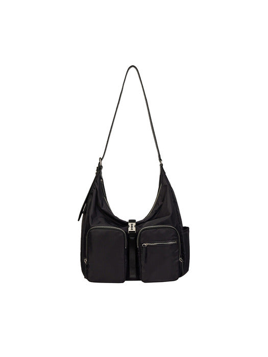 [vunque] Hey Double Pocket Hobo M (Hey Double Pocket Hobo Medium) Black