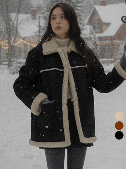 [TILLIDIE] Wool shearing collar suede mustang coat_Black