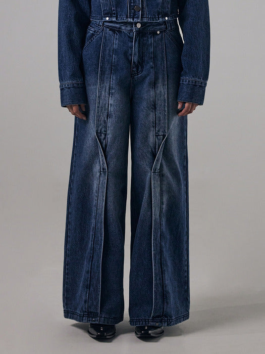 Wconcept_Treemingbird Twisted Wide Denim Set-up Pants [ Blue ]