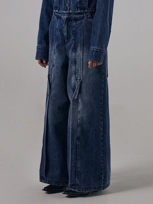 Wconcept_Treemingbird Twisted Wide Denim Set-up Pants [ Blue ]