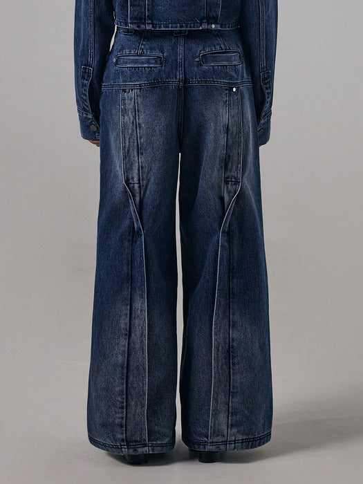 Wconcept_Treemingbird Twisted Wide Denim Set-up Pants [ Blue ]