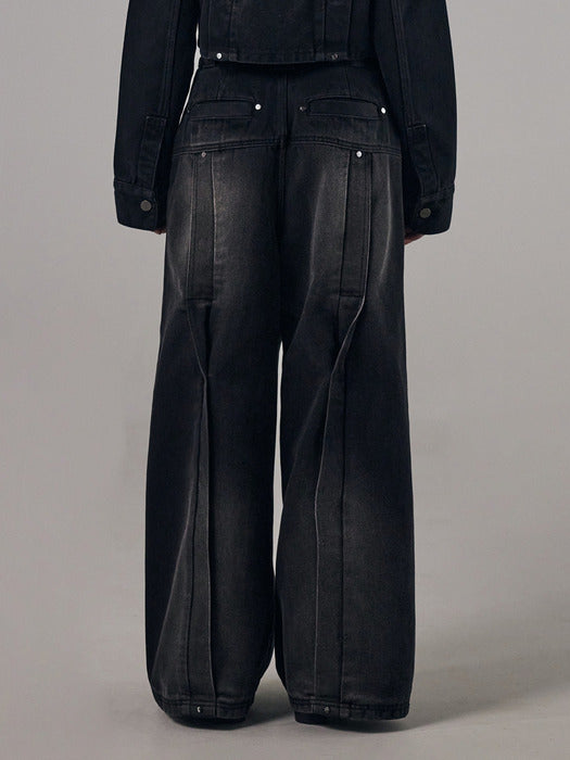 Wconcept_Treemingbird Twisted Wide Denim Set-up Pants [ Black ]