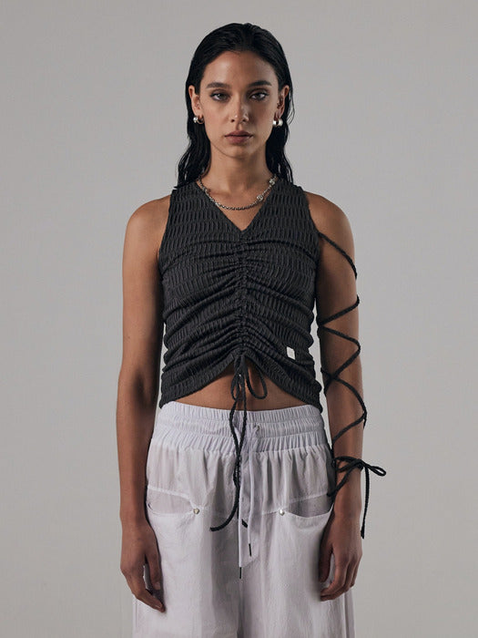 Treemingbird Tied Strap Sleeveless Charcoal