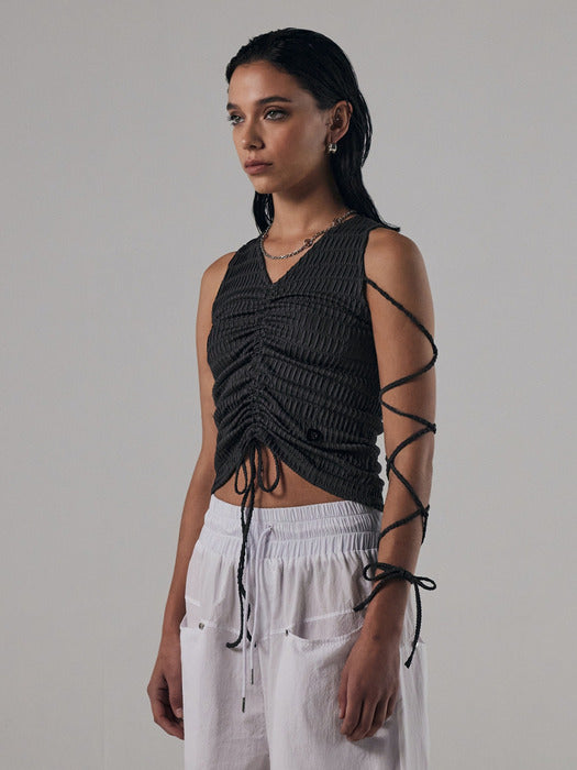 Treemingbird Tied Strap Sleeveless Charcoal