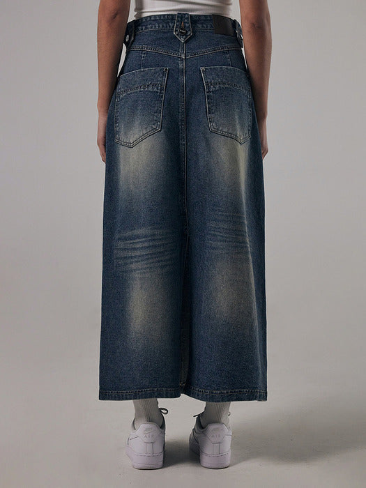 Wconcept_Treemingbird Front Yoke Denim Long Skirt [ Dark Blue ]