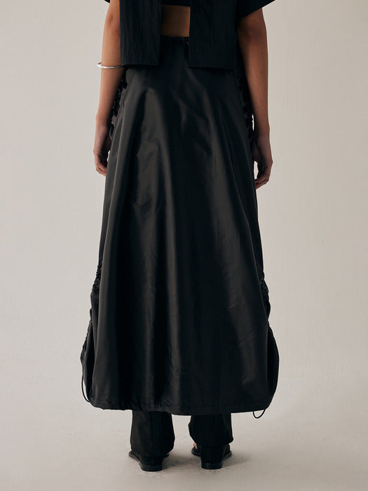 Wconcept_Treemingbird Shirring Layered Long Skirt [ Black ]