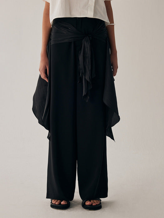 Wconcept_Treemingbird Scarf Wrapped Pants [ Black ]