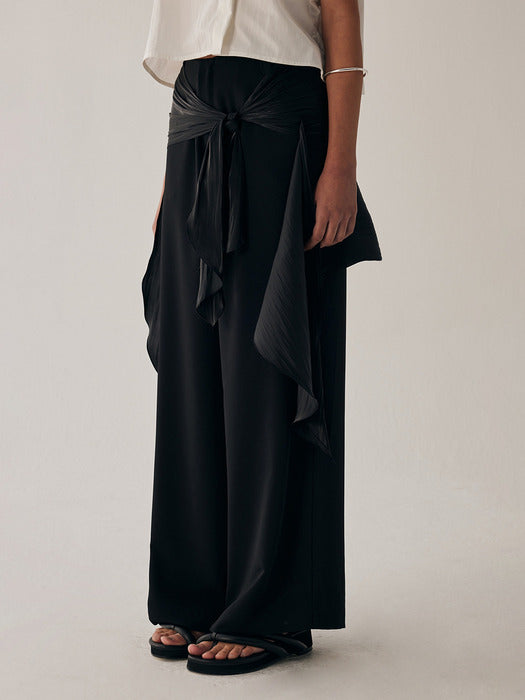 Wconcept_Treemingbird Scarf Wrapped Pants [ Black ]