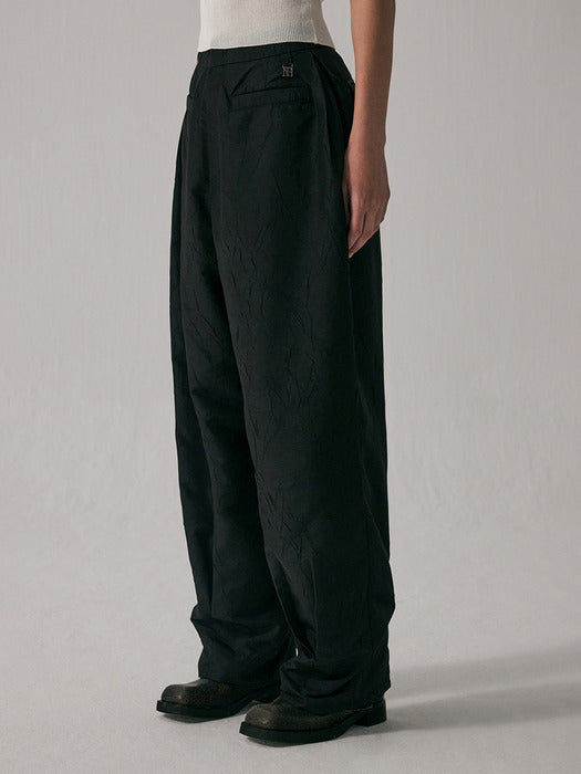 Wconcept_Treemingbird Double Box Pleats Wrinkle Slacks [ Black ]