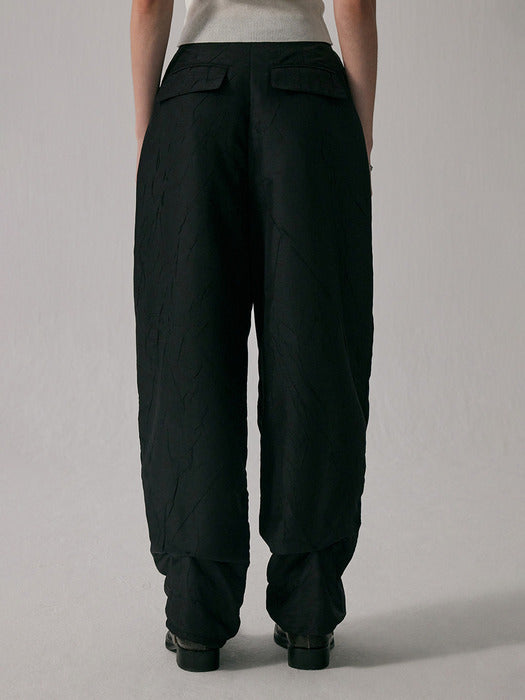 Wconcept_Treemingbird Double Box Pleats Wrinkle Slacks [ Black ]