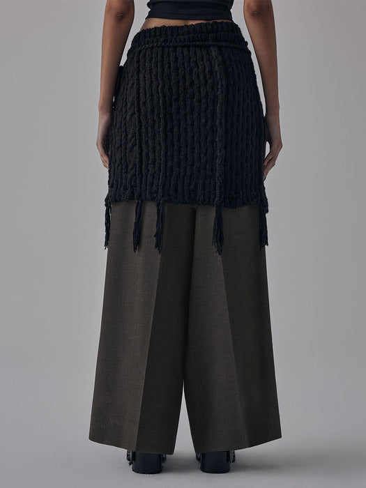 Wconcept_Treemingbird Wool Damage Tassel Knit Set-Up Layered Wrap [ Black ]