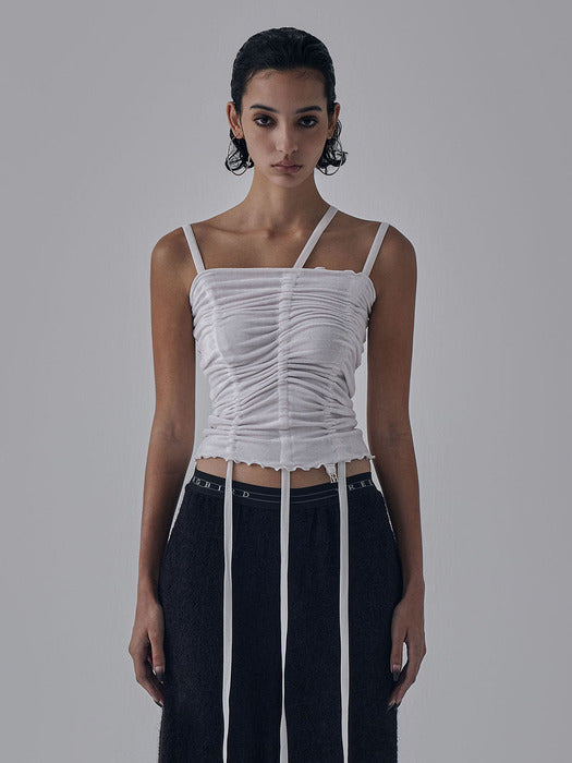 Wconcept_Treemingbird Velvet String Shirring Layered Top [ White ]