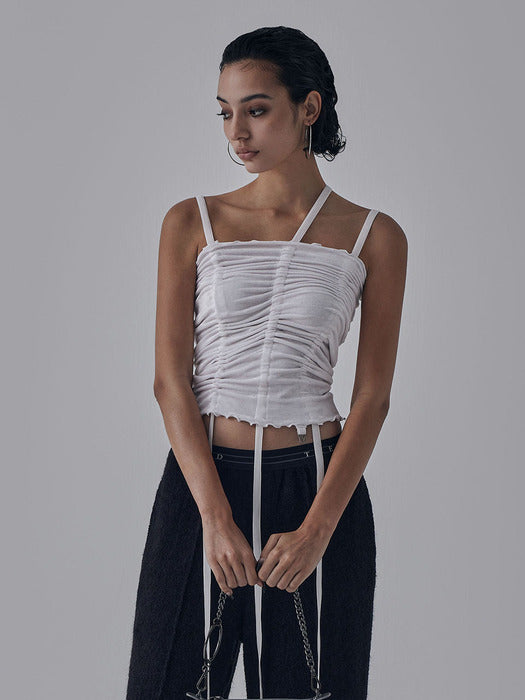 Wconcept_Treemingbird Velvet String Shirring Layered Top [ White ]