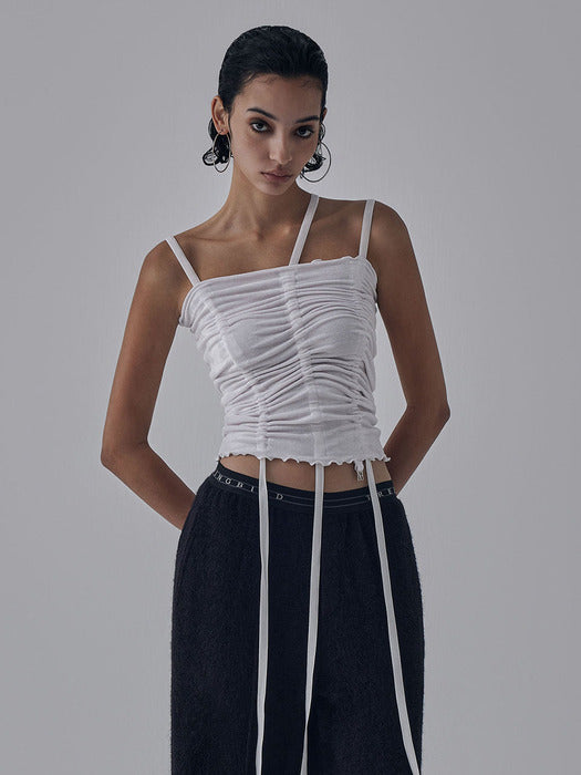 Wconcept_Treemingbird Velvet String Shirring Layered Top [ White ]