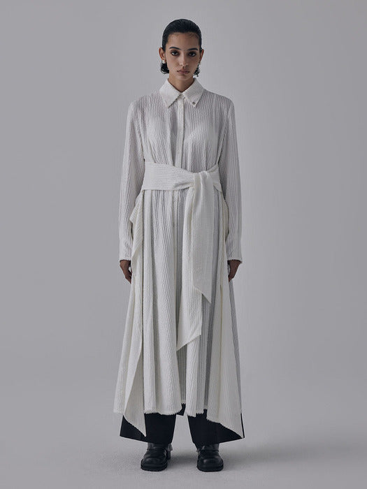 Wconcept_Treemingbird Velboa Stripe Strap Long Shirt One-Piece [ White ]