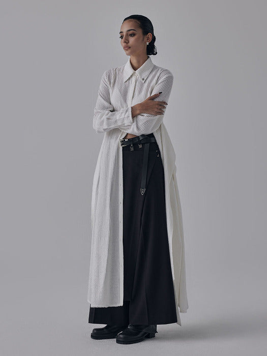 Wconcept_Treemingbird Velboa Stripe Strap Long Shirt One-Piece [ White ]