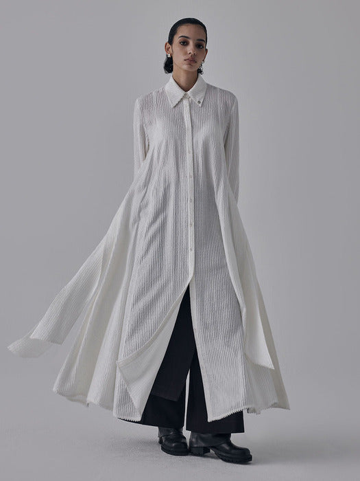 Wconcept_Treemingbird Velboa Stripe Strap Long Shirt One-Piece [ White ]