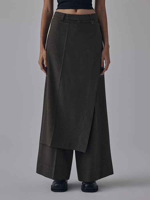 Wconcept_Treemingbird Side Buckle Wrap Skirt Pants [ Brown ]